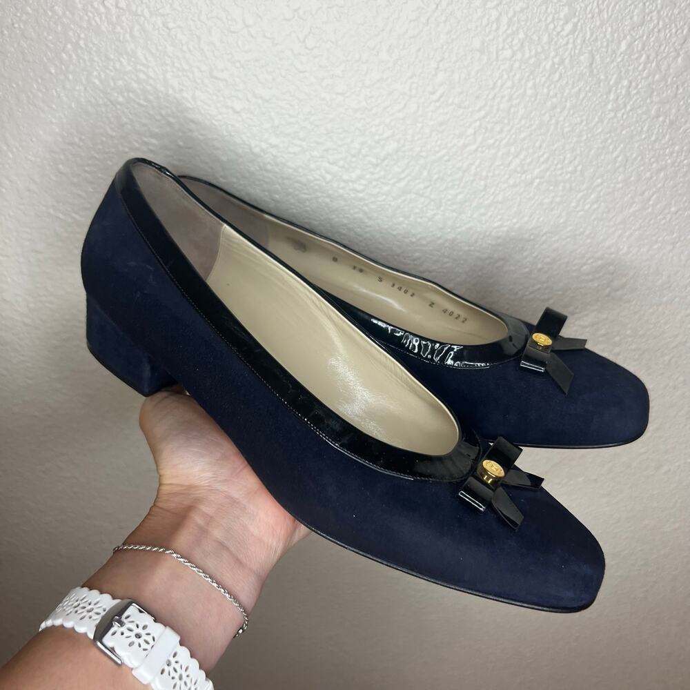 Bruno Magli Dark Navy Blue Suede Patent Leather trim Pumps WOMENS 10 B